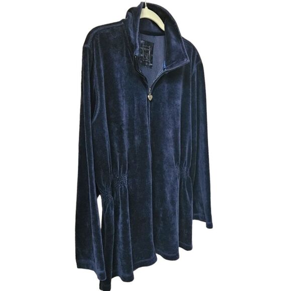 THREE HEARTS Plus Size Navy Blue Velvet Jacket - Picture 6 of 10